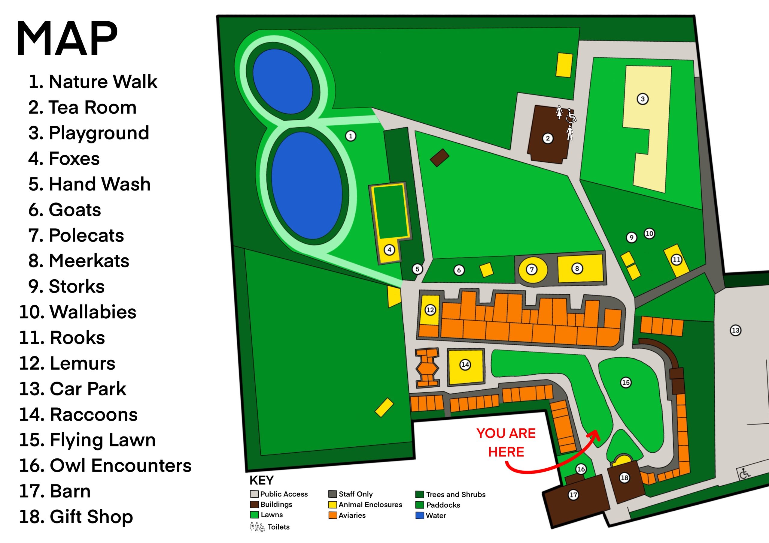 Site map for the Screech Owl Wildlife Park
